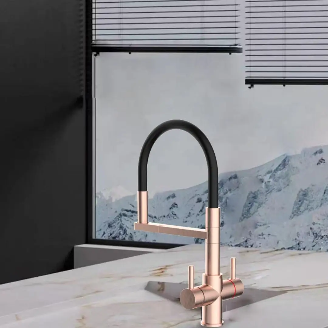 a faucet on a marble countertop